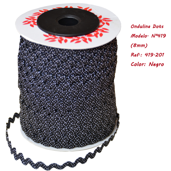 Ric Rac ribbon with Dots 8mm (50 m), Black